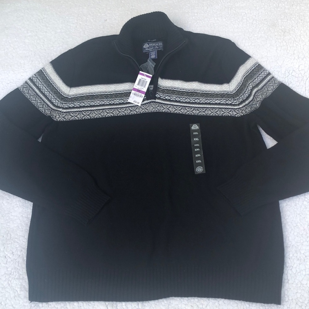American Rag sweater striped cotton knit NWT men’s XXL black unisex zip up